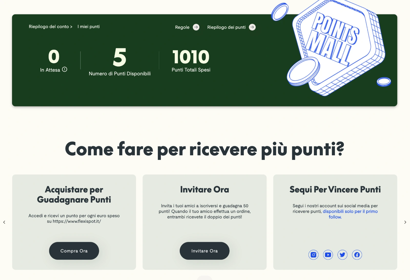Account di Flexispot che mostra i benefici del loro sistema a punteggi